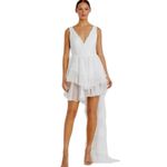 Mac Duggal NWT! Dress White High Low Gown with Built In Bodysuit size 0 Photo 3