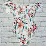 La Blanca  Orchid Floral White One Piece Swimsuit Off Shoulder Size 14 Slimming Photo 4