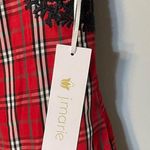 J. Marie Ruffle Neck Plaid Embroidered Tiered Mini Dress Red & Black NWT XS Photo 5