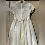 Vintage 1940s Ivory Organza Wedding Dress Appliqué Lace Antique Wedding Photo 5