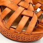 Frye  Brown Leather Corrina Strappy Weave Wedge Platform Heels Size 8 Photo 7
