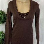 Vertigo Paris Vertigo Brown Rhinestone Bodice Half Sleeve Drape Neck Knit Sweater Top M Photo 0