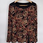 Vintage Y2K Mirasol Top Womens Large Black Acetate Fall Paisley Floral Print Photo 1