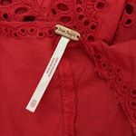 Free People  Red Sweet Escape Eyelet Embroidered Front Tie Blouse Top Photo 2