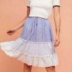 Rails Women's L Madeline Tiered Linen Skirt Trio Stripe Blue Beige Prairie New Photo 0