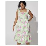 Torrid  Pink Green Floral Tiered Ruffle Smocked Poplin Sun Dress‎ Size 2X Pockets Photo 2