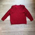 St. John 100% Wool Red Cardigan Pointelle Sleeves And Back Size XL Photo 8