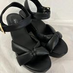 SO Black  Faux Leather Block Heel 3” Sandals Clogs Knot Bow Detail SZ 7 M Padded Photo 13