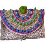 NEW America & Beyond Pom Pom Jute Colorful Beach Party Cocktail Clutch Bag Photo 0