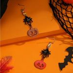 Halloween Decoration Pumpkin Dark Spider Design Dangle Earrings Zinc Alloy‎ Faux Black Photo 5