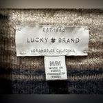 Lucky Brand  Tan Navy Fringe Hem Boho Aztec Open Front Cardigan Size Medium Photo 4