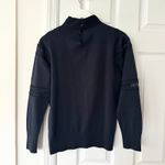 Sandro  Navy Blue Mock Neck Button Lattice Trim Sweater Wool Knit Top 2 Medium Photo 9