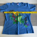 Vintage LAT Cobalt Blue Butterflies Moths Nature Boho Tee Shirt Size Small Photo 3