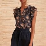 Ulla Johnson  Elisa Top Twilight Size 0 Ruffle Flutter Short Sleeve Tie Neck Boho Photo 3