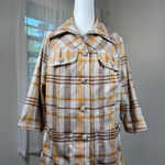 Vintage ‘70s Handmade Beige, Gold & Brown Plaid Button Front Lightweight Jacket Size XL Photo 0