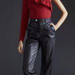 Anthropologie By Ruffle Stretch Ribbed Knit One Shoulder Long Sleeve Top Red S Photo 0