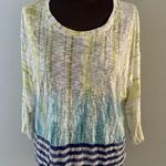 David Cline Top Size M Blue Green White Stripe Print Crinkle Semi Sheer Size M Photo 0