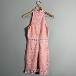 Two Sisters Crochet Overlay Midi Dress Women's 4 Pink Sheer High Neck Cocktail Photo 2