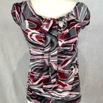 Gray and pink abstract print tie front top size medium Photo 0