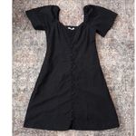 Abercrombie & Fitch Black Button Front Mini Linen Dress Puff Sleeve Size Large Photo 1