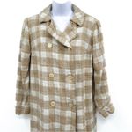 Vintage Tweed Double Breasted Plaid Gingham Jacket Coat Peacoat Trench Long Tan Size M Photo 1