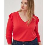Torrid cherry red ruffled v-neck lightweight French terry top Photo 0