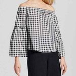 Who What Wear Women M Lightweight Cotton Gingham Check Bell Sleeve Blouse Top Photo 0