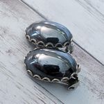 Vintage Clip On Earrings Dark Metallic Mirrored Oval Photo 1