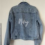 Pearl Embellished Denim Jacket Blue Size L Photo 1