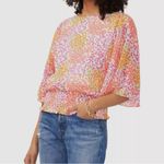 Sam‎ & Jess Floral Butterfly Sleeve Smocked Waist Blouse Pink Multi Large Photo 1