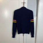 Anthropologie Moth by Navy Ribbed Knit Striped Sleeve Varsity Full Zip Up Jacket Photo 4