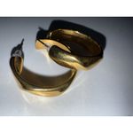 Monet Vtg  Hoop Earrings Gold Tone Small Flat Fat Chunky Pierced Designer Twist Photo 7