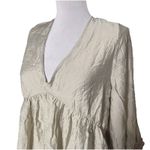 H&M New  Beige V-Neck Knee Length Dress S Balloon Sleeves Party Boho Cream Green Photo 6