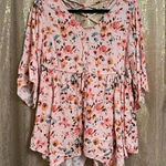 Torrid Light Pink Floral Criss Cross Back Flowy Handkerchief Hem Top 0/Large Photo 0