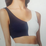 STAUD  Hana Top in Navy and White In Ribbed Knit Size L Photo 0