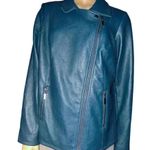 Alfani NWOT Women's Asymmetrical Zip Teal Faux Leather Jacket size 1X Photo 2