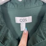 COS  Women 4 Emerald Green Shirt Dress Half Button Front Pockets Gathered Sleeve Photo 4