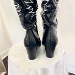 NEW Iconic Slouchy Vampy Black White Faux Leather Over The Knee Cowboy Boots 11 Photo 4