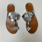 Bamboo Silver flower flat toe sandals with rhinestone trim Size 7 Photo 1