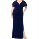 Betsy and Adam Plus Long Jersey Knit Sequin Sleeve Dress - Navy 22W Photo 3