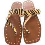 Kurt Geiger  London KG  Leopard Calf Hair Square Toe Thong Sandal Sz 38.5 Vacay Photo 0