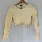 ZARA NWT  Seamless Ribbed Pearl Fringe Long Sleeve Crop Top XS in Oyster white Photo 1
