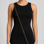 Superfoxx  bodycon black mini dress front asymmetric zipper Stretchy Sz S Photo 0