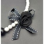 Cute Black & White Beaded Stretch Choker Necklace Collar Bow & Flower Accent Photo 7