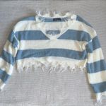 SheIn  White Blue Stripe Cropped Distressed Sweater Sz Sm Photo 0