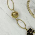 Black Rhinestone Flower Gold Tone Chain Link Belt One Size (OS) ✨ Photo 5