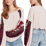 Free People Casual Clash Thermal Top Contrasting Billowed Sleeve Rose Petal XS Photo 4