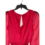 Fanco Women Romper Sheer V Neck Lace Long Sleeve Tie Waist Red Sz. Medium NWT Photo 8