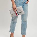 Stylish Gray Clutch or cross body with Red and Blue Stripes Photo 1