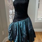 Vintage 80’s Black Teal Satin One Shoulder Prom Dress Sz Small Blue Photo 6